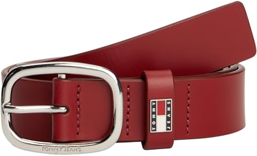 Tommy Jeans Damen Gürtel Oval Ledergürtel, Rot (Rustic Cherry), 75 cm