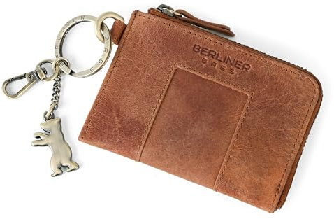 Berliner Bags Julian Porte-Clés en Cuir avec Protection RFID, Étui Compact avec Porte-Monnaie et Anneau Porte-Clés, Idéal pour Femme et Homme – Marron