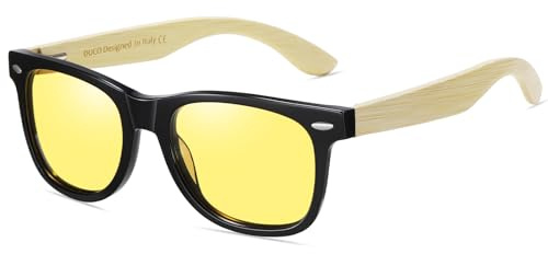DUCO Lunettes de conduite de nuit pour homme et femme avec cadre en bois - Lunettes de vision nocturne respectueuses de l'environnement - Lunettes polarisées anti-brillance - Lunettes contrastées