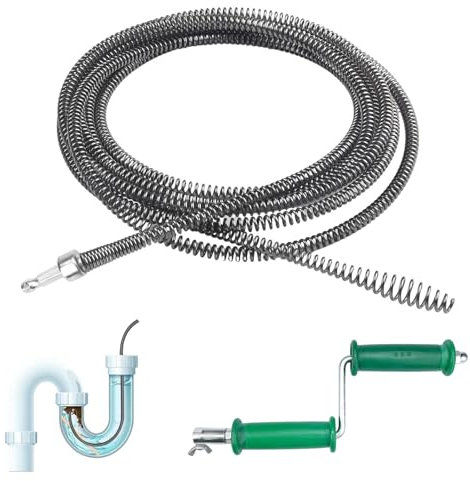 Rohrreinigungsspirale 10mm x 3m mit Manuellen Adaptern Rohrreiniger aus Federstahl Rohrreinigungswelle für das Entfernen von Haaren Abflussspirale für Toiletten Abflussreiniger Rohrreinigungswelle