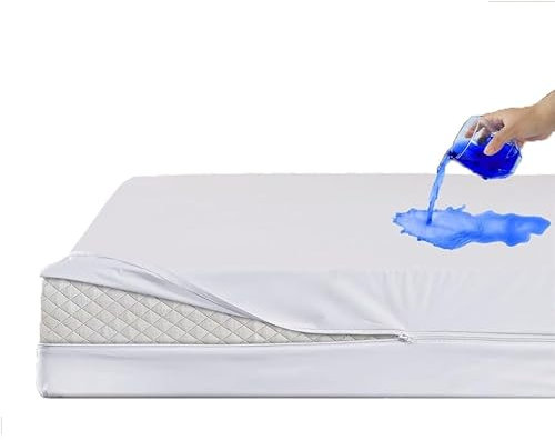 4AS Waterproof Mattress Protector Double – Bed Bug & Dust Mite Proof, 30cm Zippered Encasement Cover (White - 137x190cm)