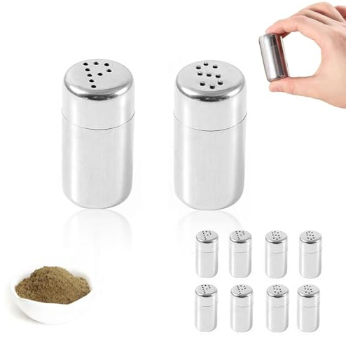 10 stycken mini saltströare, 5 ml rostfritt stål salt och pepparströare med lock, mini saltkar för resor, kryddor camping, för brödlådan, kryddströare, rostfritt stål, saltströare, kryddströare