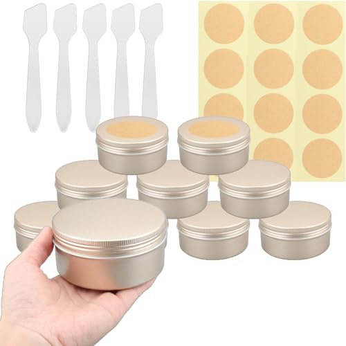 PQPAUTY Lot de 10 pots en aluminium 200ml – bocaux en aluminium ronde or mat D92mm x H45mm avec couvercle – boite aluminium cosmétique pour bougies, DIY, rangement, voyage