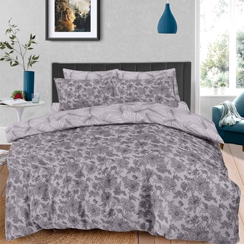 Aafan Ultra Soft Microfiber Bedding Set 4 Piece Brushed Duvet Cover Set with Fitted Sheet 25cm Deep Pocket & Pillowcases, Fade Resistant Bed Linen Sets (Design 4, King)