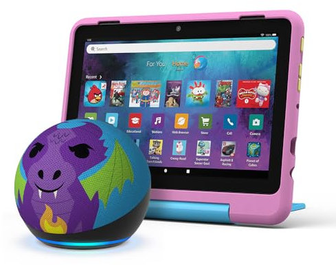 Amazon Fire HD 8 Kids Pro tablet, Jungle Cat + Echo Dot Kids, Dragon | With 1 year of Amazon Kids+ content | Kids Pack