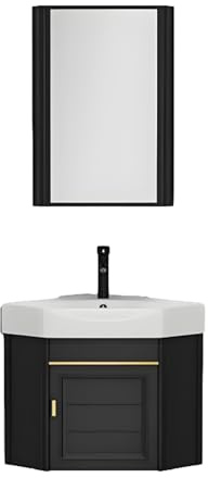 Conjunto de Lavabo y tocador de Esquina para baño: Lavabo Flotante de Pared con Grifo y desagüe, Mueble Compacto para Espacios reducidos, diseño Moderno para un Almacenamiento eficiente.