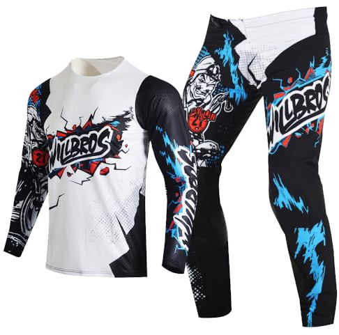 Willbros Juventud Pantalones Maillot Combinación de Motocross Motocicleta de Enduro MX BMX MTB Moto Carreras Niños Niñas Blanco Azul YL