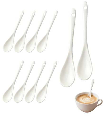 10 Pz Cucchiaio in Ceramica, Cucchiaini da Tè, Caffè e Dessert, Porcellana di Alta Qualità per Uso Domestico e Ristorazione, Design Elegante e Pratico