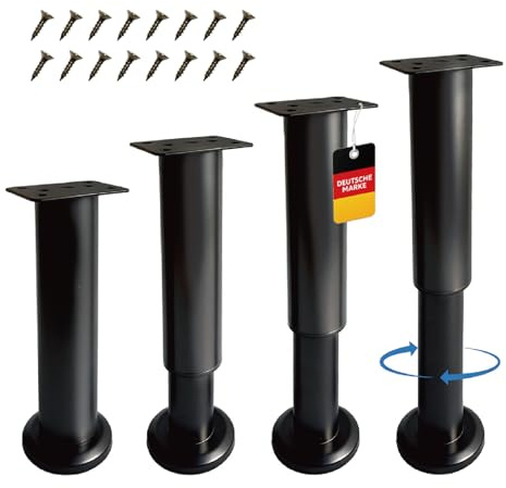 Nordkai 4er Set Möbelfüße verstellbar 18–30 cm, höhenverstellbare Möbelbeine aus Metall in Schwarz, stabil & rutschfest, Füße für Möbel, Schrank, Bett, Sofa, Tisch (Schwarz 18-30cm)