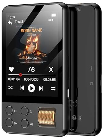 AGXOV 128GB Lettore MP3 Bluetooth, MP3 Lettore Musicale con Cuffie, Dittafono, Suono HiFi, Schermo a Colori da 2,4 Polliciideale per Sport, Nero