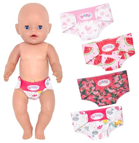 4 Pcs Baby Doll Nappies for 14-18 /36cm Inch Dolls, Sweet Reusable Baby Doll Clothes with 4 Different Patterns and Styles Doll Nappies Baby Doll Accessories Set for Kids Gifts Pretend Play Game