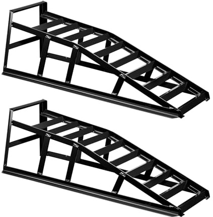 Wiltec 2x bilramp upp till 2 t per par, 830 x 262 x 270 mm, uppkörningsramp för fordon, ramp i stål med hjulstopp