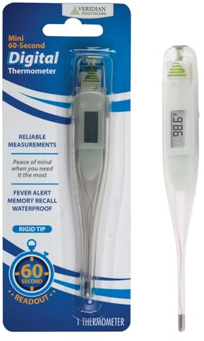 Veridian Healthcare Digital Thermometer | 60-Second Readout | Fahrenheit Measurements | Rigid Tip | Fever Alert | One-Year Warranty
