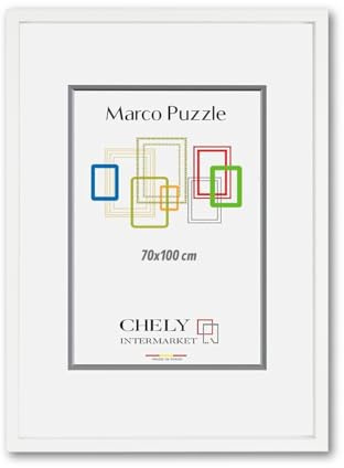 CHELY INTERMARKET MOD-295 Marco Fotos Puzzle 70x100cm blanco Moldura 3cm Madera Resistente Color blanco Cuadro Decorativo Horizontal Vertical Incluye Kit Montaje Posters Diplomas Moderno Clásico