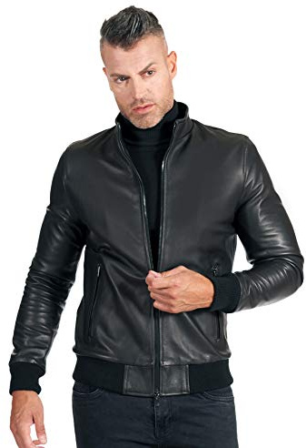D'Arienzo Bomber in Pelle Nera Uomo Giacca Autunnale Giubbotto Giubbino Vera Pelle Made in Italy 106 54/Nero