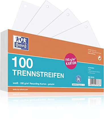 Oxford Trennstreifen, aus Karton, gelocht, 190 g/m², weiss, 100 Stück