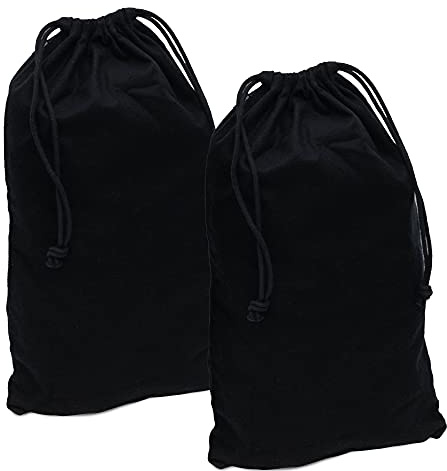 ZENPAC Cloth Bags, Black Duster Flannel Boot Storage with Drawstring Closure, Washable Breathable Cotton Fabric for Shoe, Luggage, 12.5x20.5, 2 Pack