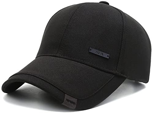 Vintage Cotton Dad Hat with Double Layer Peaks Adjustable Baseball Cap Trendy Trucker Hat for Mens Headwear (Black)