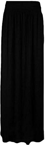 Womens Ladies Celeb Fold Over Waist Full Length Jersey Gypsy Maxi Skirt 8-26 (Black, 8-10)