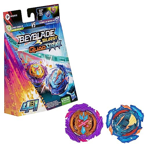 Beyblade Burst QuadStrike Dual Pack, Pack de 2 toupies de compétition Ultimate Evo Valtryek V8 et Divine Xcalius X8