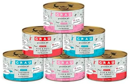 GRAU – das Original – Nassfutter für Katzen - Mischtray Kitten Generation Pet, 6er Pack (6 x 200 g), Mix aus verschiedenen Menüs, für Kitten