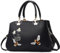 FOLOVEYA Femme Sac à Main Petit Broderie Fleurs Sac Fourre-Tout Sac à Bandoulière Sac Cabas Dames Cuir PU Sacs Porté Epaule pour Dating Travail Voyage Sac de Cours Noir B