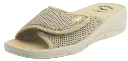 JOMIX Sandales Femme Orthopédique Sandales Compensées Femme avec Scratch Réglable Chaussons d'été Confortables Fabriqué en Italie (Beige, 36)