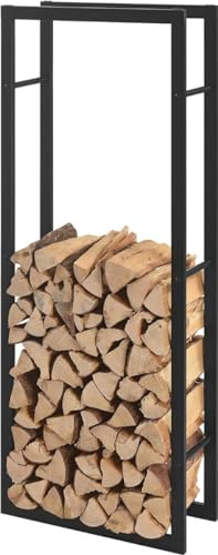 SMH LINE® Vedhylla, vedhylla, inomhus, utomhus, stabil metall, vattentät och brandsäkert träskydd, öppen spis, stapelstöd, ved, trälager, svart (150 x 60 x 25 cm)