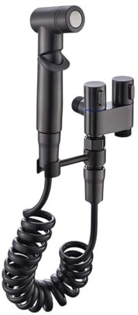 Vanne à double commande, kit de robinet de toilette 1 sur 2, robinet portable à laver, soupape à double commande pour la salle de bain bidet (noir)