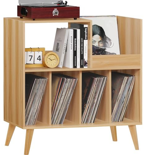 Großer Plattenständer mit Aufbewahrung,Plattenspieler-Ständer mit Ablage,Vinylplatten-Halterung mit Präsentationsfläche,Plattenständer für bis zu 300 Alben, Plattenregal für Musikzimmer und Wohnzimmer