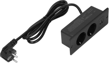Tonysa Presa Scrivania con 2 Porte USB 2 CA, Presa di Corrente Integrata Nell'hub di Alimentazione Scrivania con Cavo 1,5 M, per Mobili, Apparecchiature Meccaniche (Black)
