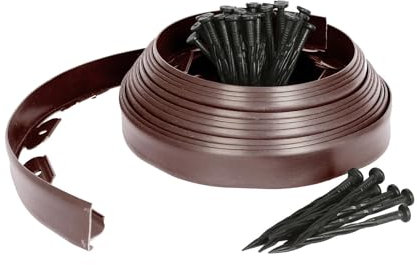 Harbour Housewares 10m Flexible Lawn Edging with 40 Pegs - Brown - Plastic Garden Edging Grass Border Flower Bed Stone Path Edge Height 4cm Patio Landscaping Divider Palisade