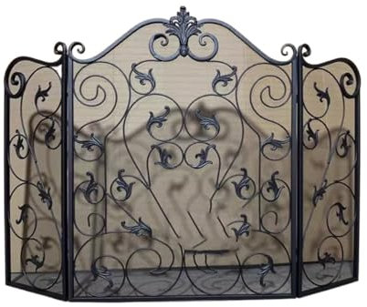 Cenz-888 Grille Pare-étincelles pour fournaise Pare-feu de cheminée avec Barre de feu creusée, étagère décorative for Salon, Bureau Pare-étincelles autoportant(Noir,Moyen)