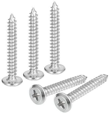 sourcing map Tornillos Tirafondos Autorroscantes Phillips de Cabeza Plana M4 x 30 mm, Tornillería de Acero Inoxidable 304, Plateados, Paquete de 25