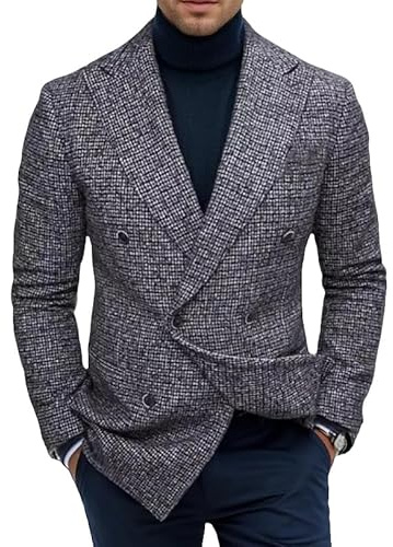 LIUYUYOUGO Americana Hombre,Blazers De Cuadros para Hombre Corte Regular Chaquetas De Tweed para Caballero Chaquetas De Traje Vintage Cruzadas Abrigos Deportivos Casuales A Cuadros Trajes De Negocio