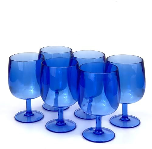 Yalin Lot de 6 verres à vin et à eau empilables incassables en plastique acrylique 355 ml (bleu, 355 ml)