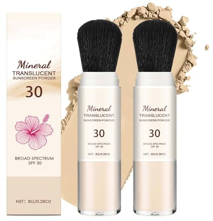 Clawrex Polvere di protezione solare, 2 pezzi di polvere minerale Sunscreen Setting Powder, SPF 30 minerale, protezione solare allentata, controllo dell'olio, finitura naturale opaca, impermeabile