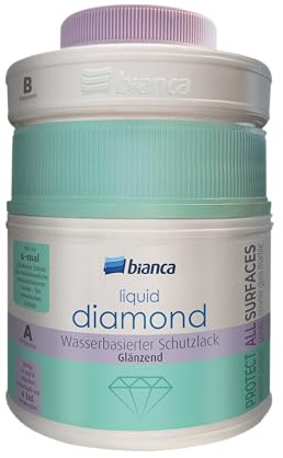 Bianca Liquid Diamond 2K Vernice Protettiva a Base Acqua - 600g, 6 volte più forte, Lucida, Senza Odore, Vernice Trasparente a Due Componenti, Protezione per Piani Cucina, Piastrelle e Legno