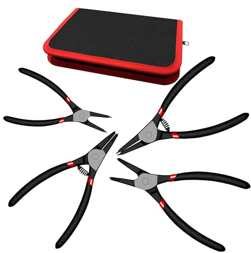 MeilsurY 4-Piece Snap Ring Pliers Set – Heavy-Duty 7-Inch Internal/External Circlip Pliers Kit with Storage Pouch for Retaining Ring Removal