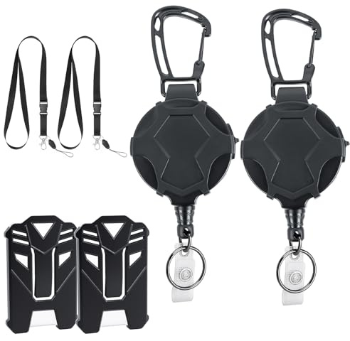 Heavy Duty utdragbar nyckelring (2 nyckelringar med 6 kg bärkapacitet + 2 ID-korthållare + 2 nyckelband)