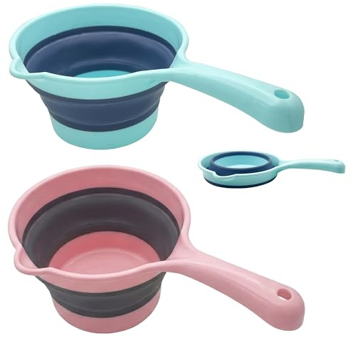IIUIKOO 2 Pack Collapsible Water Ladle & Dipper, Foldable Scoop Bucket for Kitchen, Bath, Shower, Garden, Camping and Outdoor Activities (Tabo)