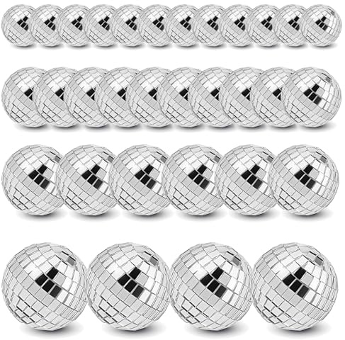 32-Piece Silver Disco Ball Decor Set for Cakes, Cupcakes, and Party Themes in 4 Sizes