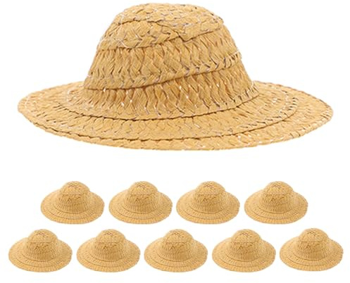 Mikinona 15 st minihatt för hantverk: vävning, hantverksmössa, prydnad - imitation av halmhatt, söt dockhusrekvisita för festivaldekoration 7 cm - khaki