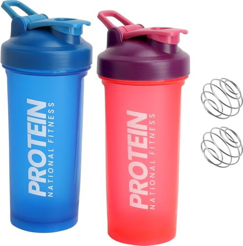 2 shaker per proteine da 600 ml, con sfera, indicatore ML, a prova di perdite, a prova di perdite