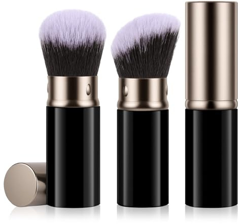 AOOTE Rotondi Pennelli Trucco Retrattili, 2 Pezzi Pennelli da Viaggio Fard, Pennelli Retrattili Portatili per Trucco per Fondotinta, Cipria, Fard, Bronzer, Lucidatura, Protezione Solare, Occultamento