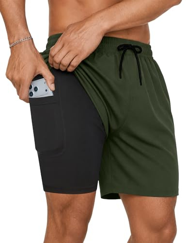 YUTYTH Mens Swim Shorts with Compression Liner Long Swimming Shorts Mens