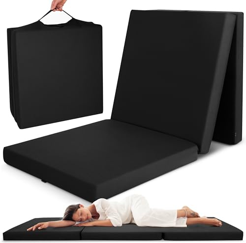Beautissu Ihopfällbar Madrass Campix Platsbesparande Futon 195 x 80 x 10 cm Stor Vikbar Bärbar Resor Med Gäster Z Säng Svart