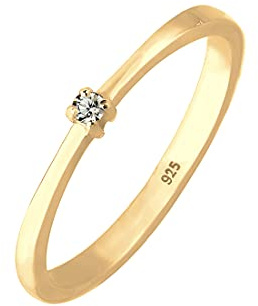 Elli Bague Solitaire Classique Cristal 925 Argent Plaqué or