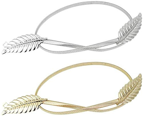 Xrten Hojas Metal Elástico Cintura, Cinturón Elástico de Mujeres, Mujer Cinturón en Forma de Hoja para Vestido, Fiesta, Boda