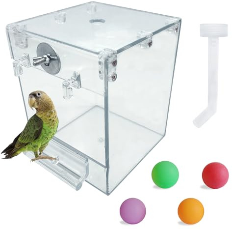 PINVNBY Bird Bath Box,Parrot No-Leakage Bathtub for Cage Hanging Tube Shower Box Cage Accessory with Water Injector and Balls Toys for Small Pet Birds Canary Lovebirds Budgies(6 Pcs)